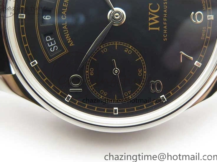 MIROTIME 0108 Portuguese Real PR Real Annual Calendar IW503502 ZF 1:1 Best Edition Black Dial Steel Markers on Black Leather Strap A StreetReady 7134